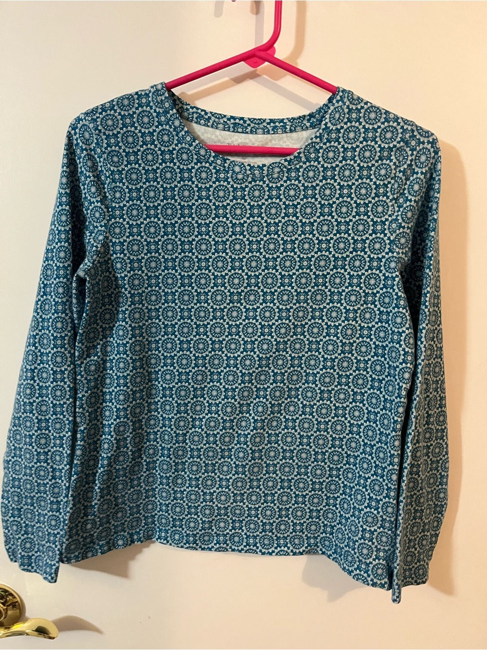 Talbots Teal Medallion Long-Sleeve Top small petite